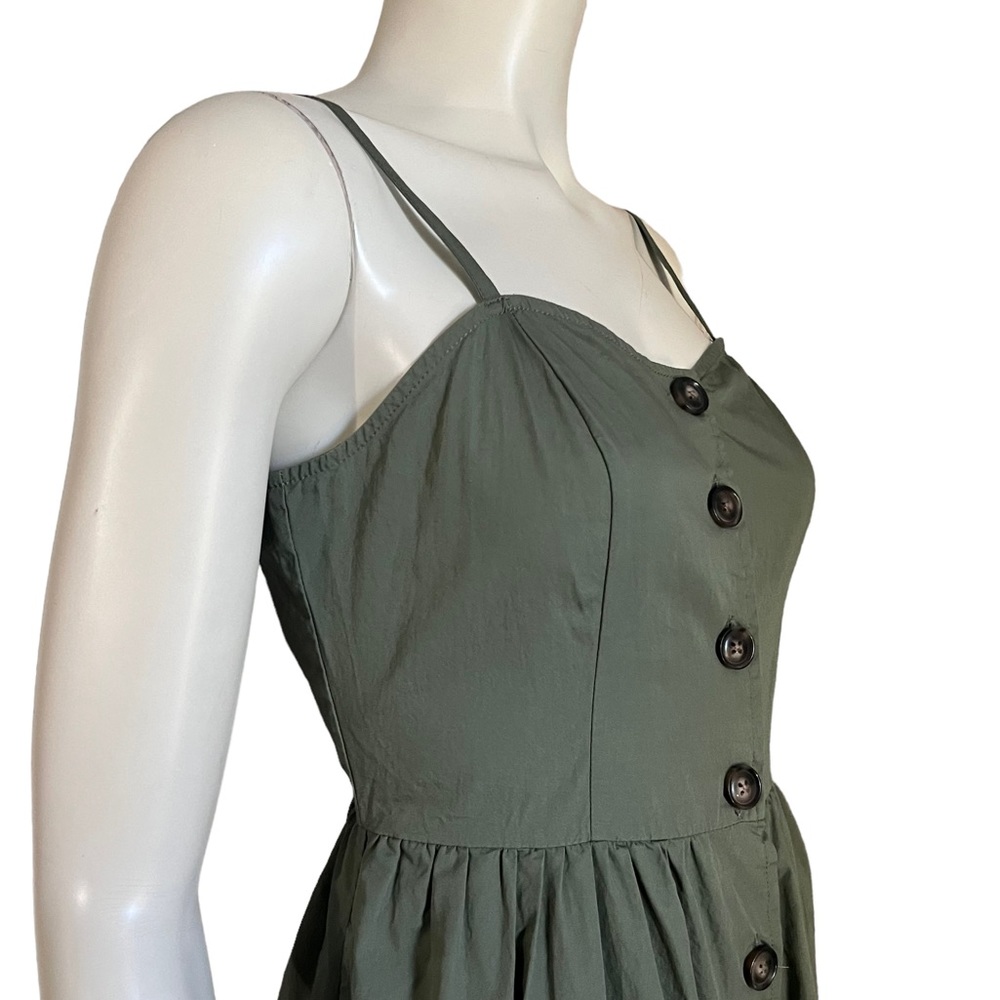 Who What Wear | Womens 100% Cotton Army Green  Button Up Wide Hem Midi Dress | M - Picture 8 of 17